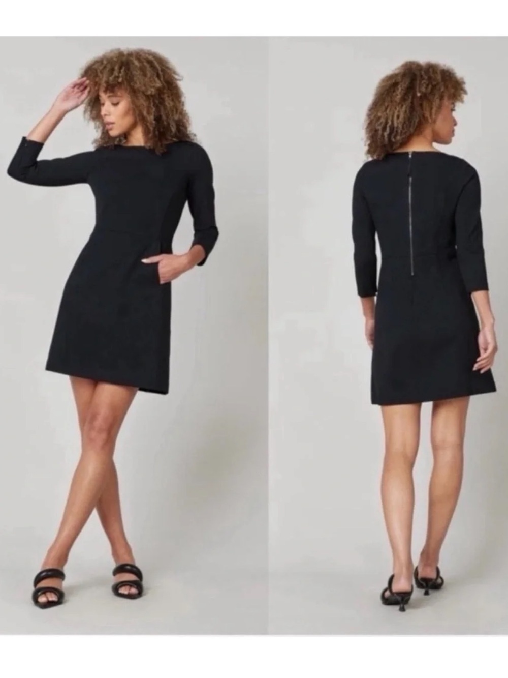 SPANX The Perfect Shift A-line 3/4 Sleeve Dress Classic Black Size Small